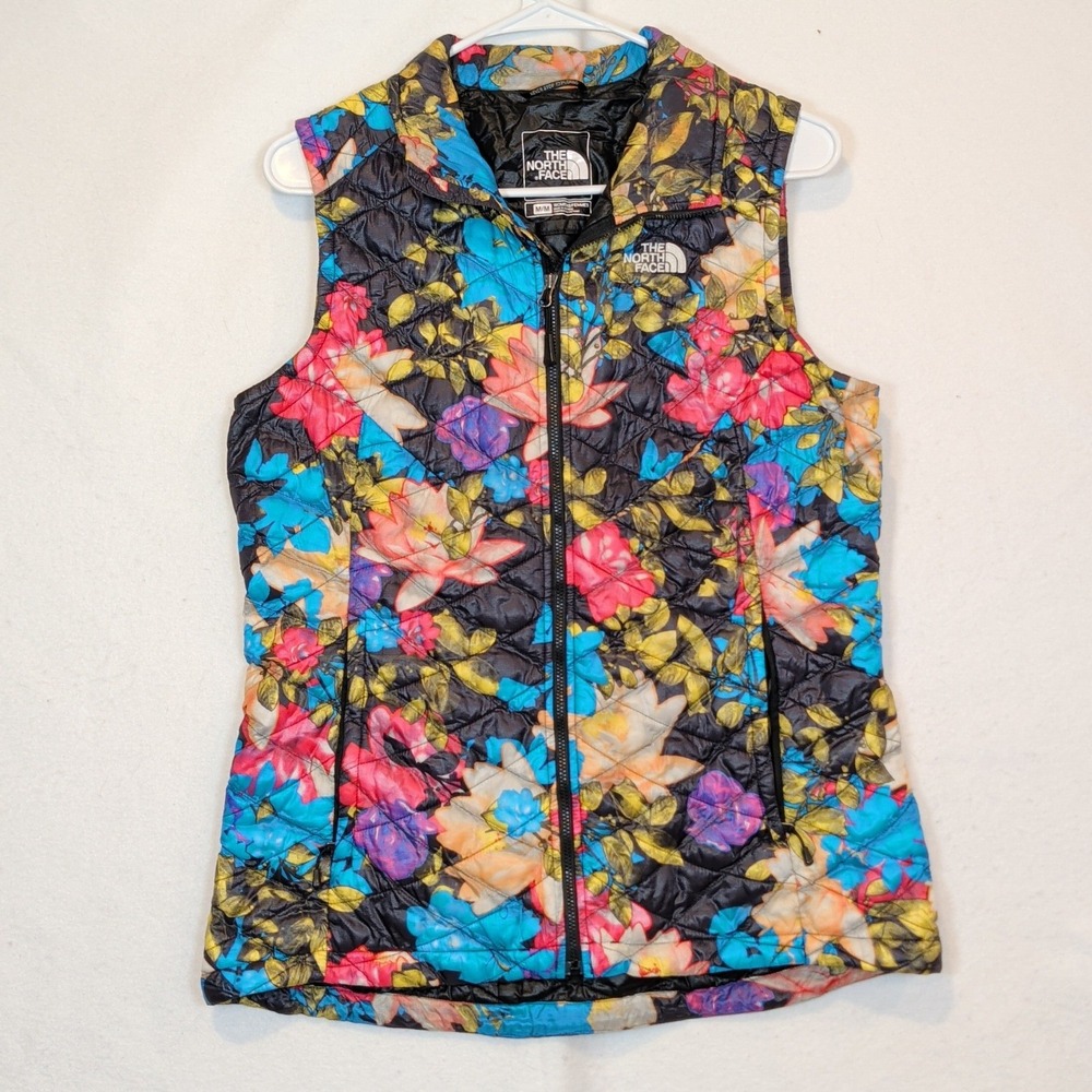 The North Face Womens Floral Quilted Puffer Vest Multi-Color Full Zip Medium
